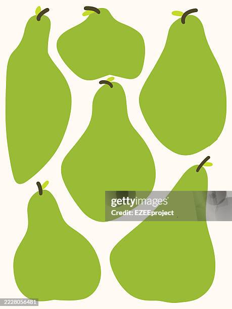 pear fruit abstract shapes pattern. hand drawn pear slices and forms. modern fruit themed wallpaper design. minimalist organic shapes of pear. abstract fruit art print - fruit dessert stock illustrations