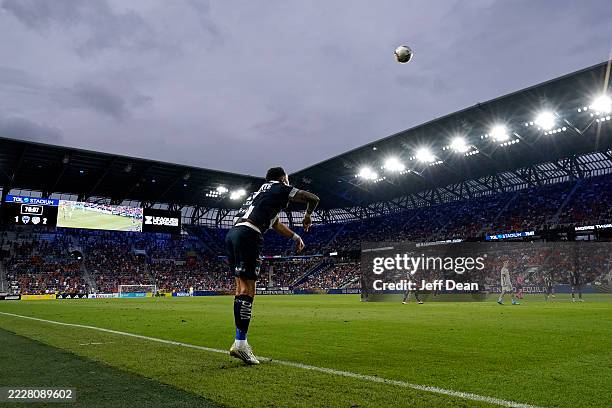 Lucas Ocampos of CF Monterrey takes a throw-in during a Leagues Cup Phase One match against FC Cincinnati at TQL Stadium on July 31, 2025 in...