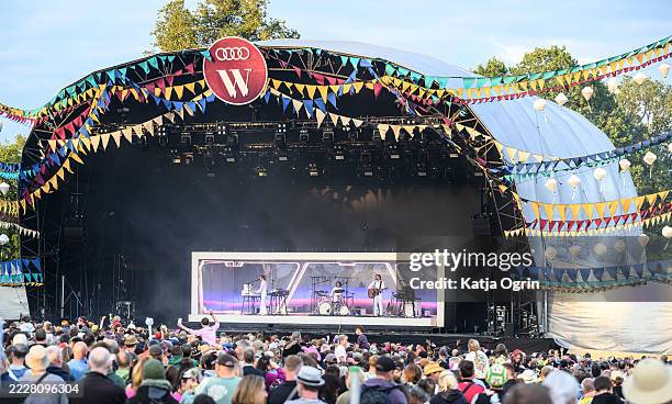 Jean-Benoît Dunckel, Louis Delorme and Nicolas Godin of Air perform onstage during Wilderness Festival at Cornbury Park on August 01, 2025 in...