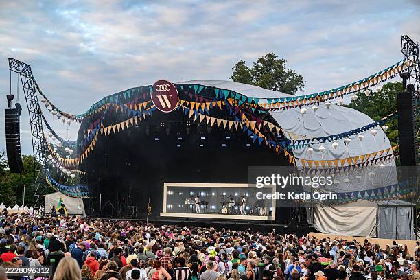 Jean-Benoît Dunckel, Louis Delorme and Nicolas Godin of Air perform onstage during Wilderness Festival at Cornbury Park on August 01, 2025 in...