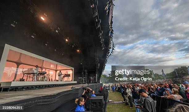Jean-Benoît Dunckel, Louis Delorme and Nicolas Godin of Air perform onstage during Wilderness Festival at Cornbury Park on August 01, 2025 in...
