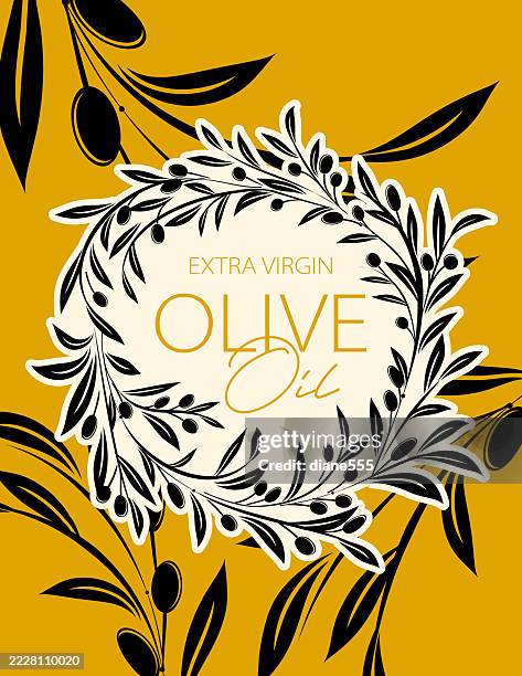 elegant olive oil label template with olive branches - mediterranean food stock illustrations