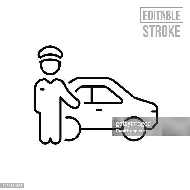 chauffeur waiting at car thin line icon - editable stroke - chauffeur stock illustrations