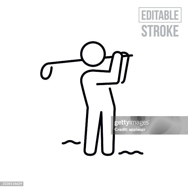golfer using a driver to hit a golf ball while playing golf thin line icon - editable stroke - driver golf club stock illustrations