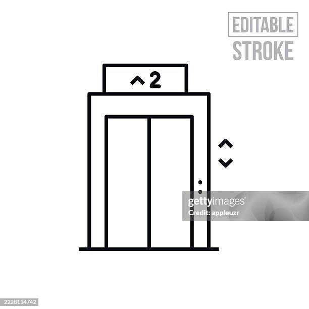 outside of an elevator thin line icon - editable stroke - elevator lobby stock illustrations