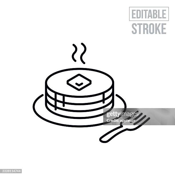stack of pancakes with butter and syrup thin line icon - editable stroke - maple syrup stock illustrations