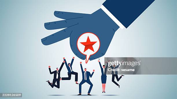 good user feedback, get star ratings, user experience and satisfaction, get star ratings for traders jumping up and down - customer success stock illustrations