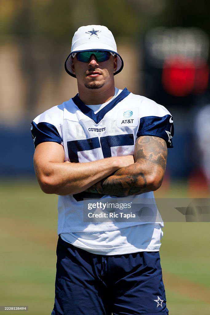 Justin Barron of the Dallas Cowboys looks on during the joint... News