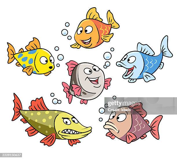 happy cute cartoon fish set - carp isolated stock illustrations