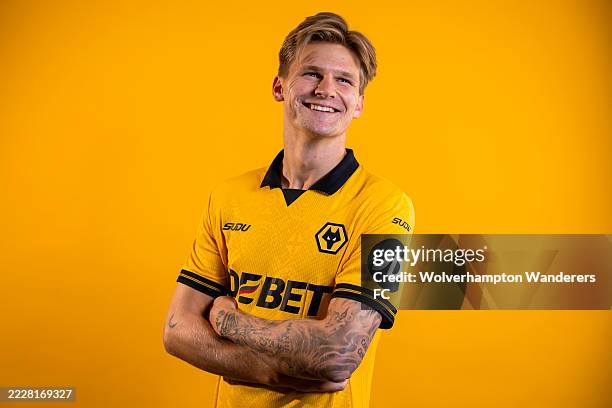 Wolverhampton Wanderers unveil new signing David Moller Wolfe at The Sir Jack Hayward Training Ground on August 01, 2025 in Wolverhampton, England.