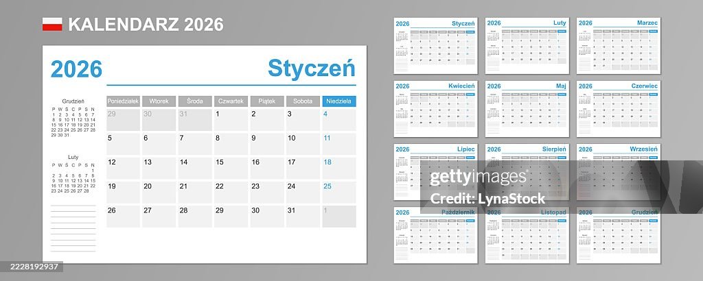 Polish Calendar For 2026 Week Starts On Monday Simple Vector Template polish-calendar-for-2026-week-starts-on-monday-simple-vector-template