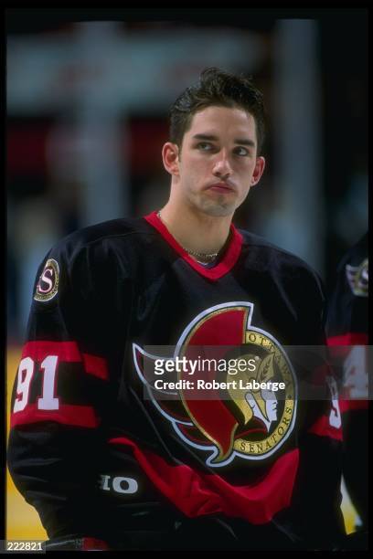 Center Alexandre Daigle of the Ottawa Senators looks on during a game against the Montreal Canadiens at the Montreal Forum in Montreal, Quebec....