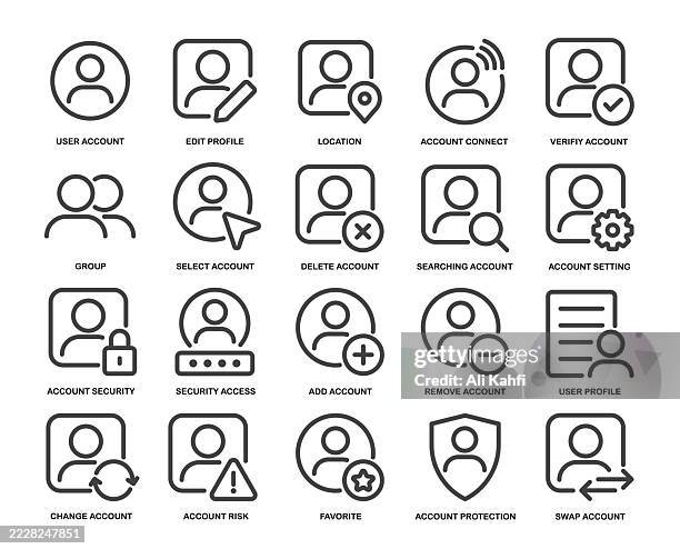 illustrations, cliparts, dessins animés et icônes de collection d’icônes de compte utilisateur. trait modifiable. peut être utilisé pour le web, l’interface utilisateur, l’infographie, les icônes d’application, etc. série de style d’icône de ligne - registre