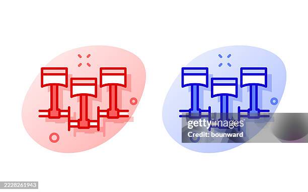 red & blue engine piston line icon. editable stroke. vector - piston stock illustrations