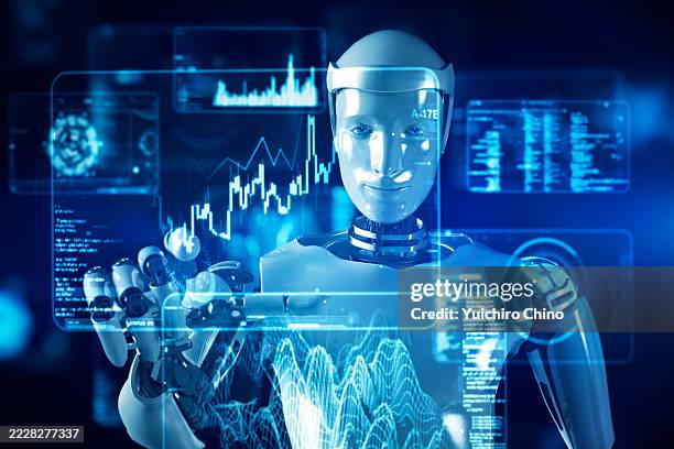 artificial intelligence robot control futuristic screen - artificiell generell intelligens bildbanksfoton och bilder