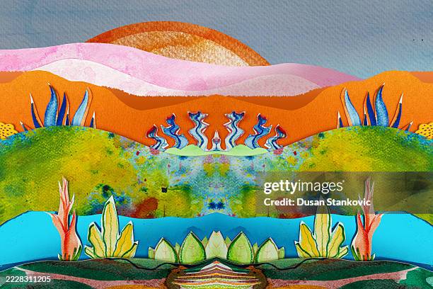 water illustration with colorful flora - surreal nature stock illustrations