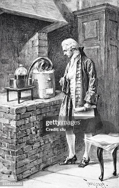 antoine laurent de lavoisier, french chemist and natural scientist, lawyer, chief customs officer, economist and head of the french powder administration - antoine laurent lavoisier stock illustrations