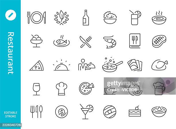 stockillustraties, clipart, cartoons en iconen met restaurant icons - line series - lunch
