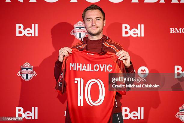 Djordje Mihailovic is introduced as a Designated Player for Toronto FC at BMO Training Ground on August 8, 2025 in Toronto, Canada.