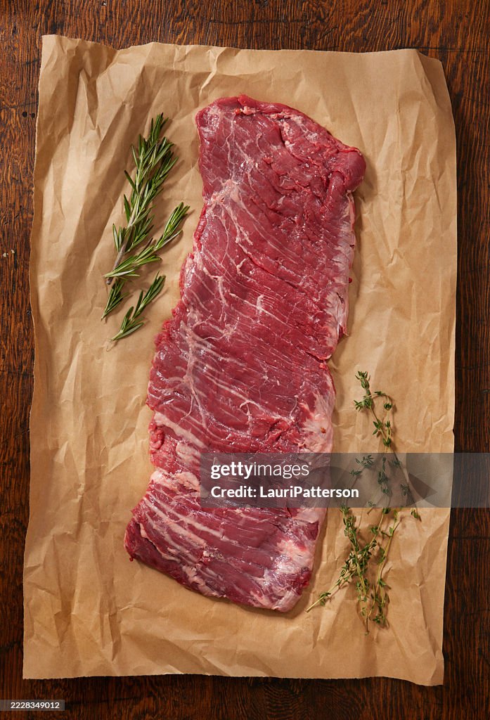 Seasoning Raw Outside Skirt Steak