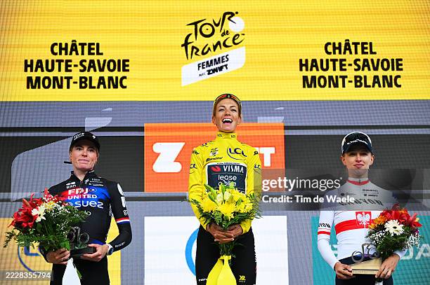 Demi Vollering of Netherlands and Team FDJ - SUEZ on second place, race winner Pauline Ferrand-Prevot of France and Team Visma | Lease a Bike -...