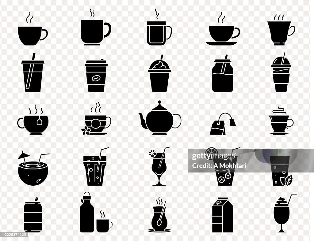 Minimalist black hot and cold drinks icons.