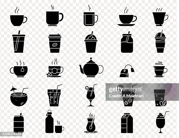 minimalist black hot and cold drinks icons. - strawberry smoothie stock illustrations