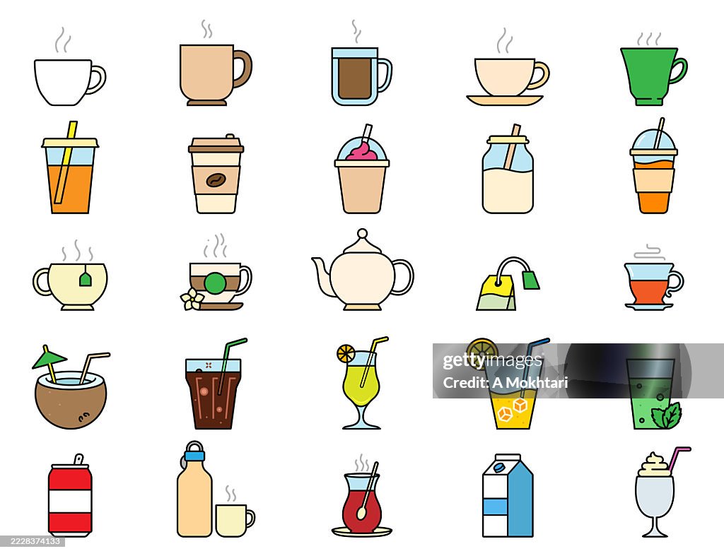 Minimalist colored hot and cold drinks icons.