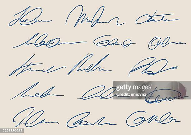 ilustraciones, imágenes clip art, dibujos animados e iconos de stock de firmas anónimas y autógrafos - firmar