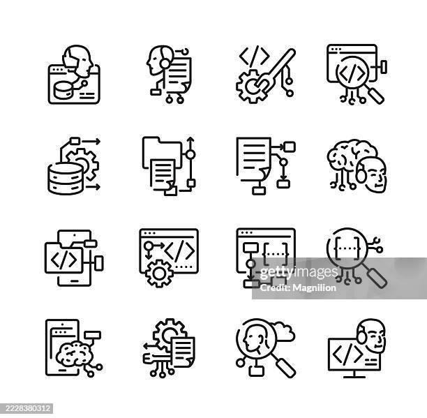 prompt engineering icons, artificial intelligence, machine learning, neural networks, vector icons set, editable stroke - logical thinking stock illustrations