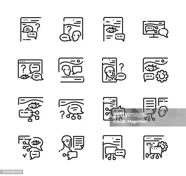 ai chat interfaces icons including messaging, virtual assistant, customer support, online interaction, and digital communication, vector line icons set, editable stroke - iphone notification stock illustrations