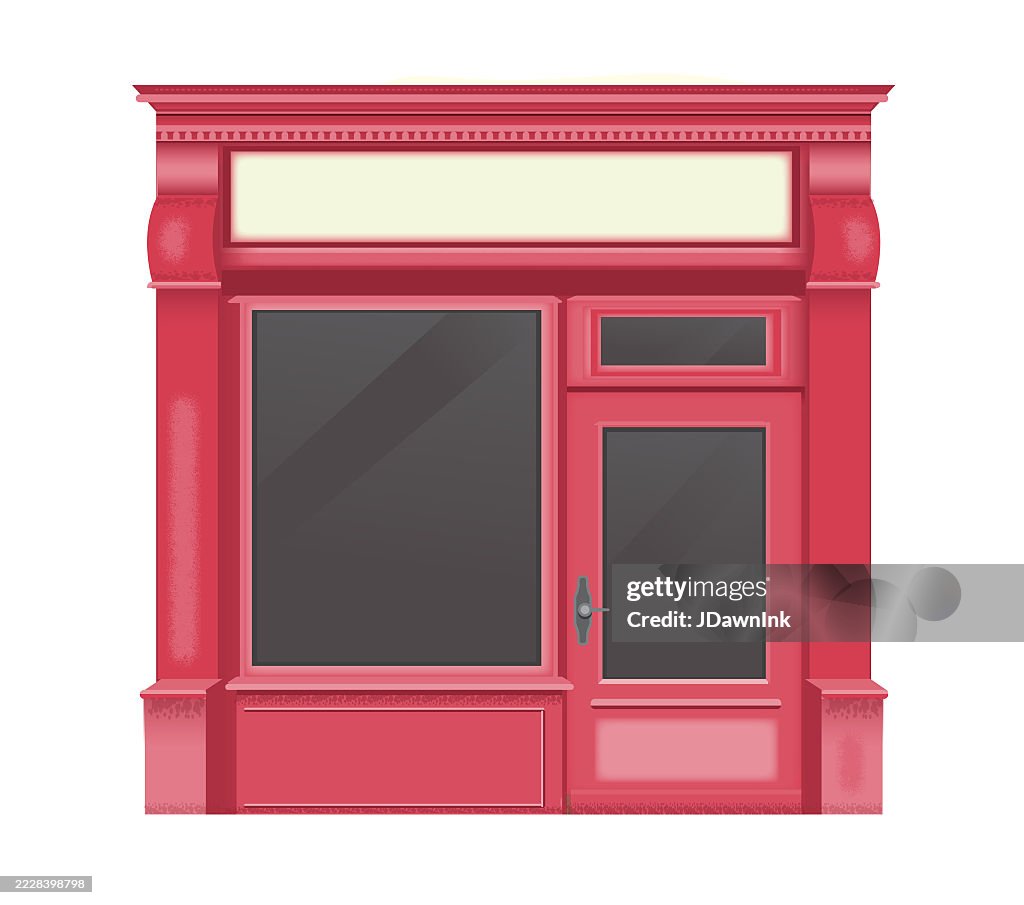 Vintage retro red store front with blank signs for your own copy text