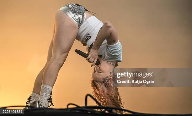 Rhian Teasdale of Wet Leg performs onstage during Wilderness Festival at Cornbury Park on August 03, 2025 in Charlbury, Oxfordshire.