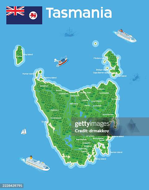 tasmania forest map - hobart bay stock illustrations