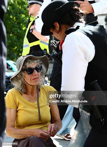 Demonstrator attends the pro Palestine "Lift The Ban" protest at Parliament Square on August 9, 2025 in London, United Kingdom. Demonstrators are...