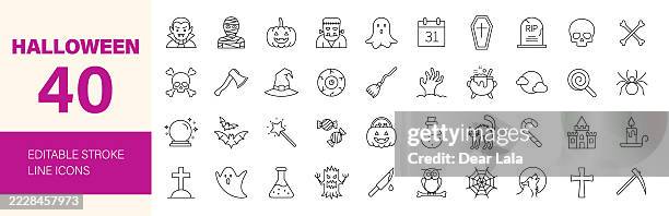 halloween line editable icon set. - vampire stock illustrations