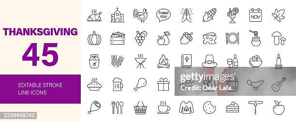 thanksgiving line editable icon set. - dinner date stock illustrations