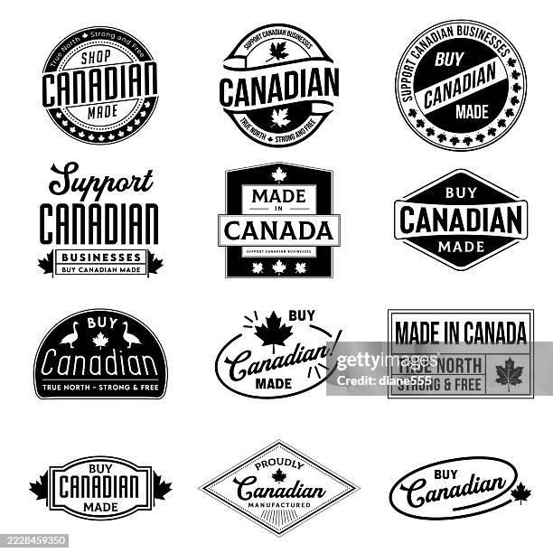 badge set for buying canadian made products - rounded-rectangles-logo stock illustrations