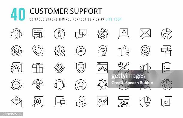 customer support line icon set. 40 editable stroke vector graphic elements, pixel perfect. for mobile and web. - question time stock illustrations
