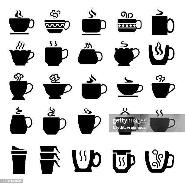 illustrazioni stock, clip art, cartoni animati e icone di tendenza di simboli di tazze e bicchieri - tazza da caffè