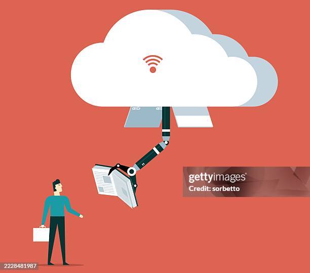 cloud computing and stack of books - businessman - robotics student stock illustrations