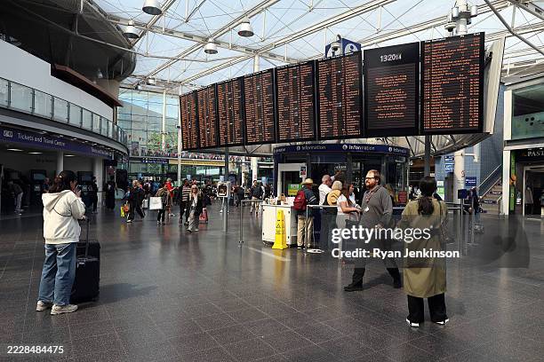Passengers face delays in Manchester Piccadilly Train Station on August 04, 2025 in Manchester, England. The Met Office has issued an amber warning...