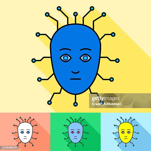 robotic face with connected circuits. - robotic process automation stock illustrations