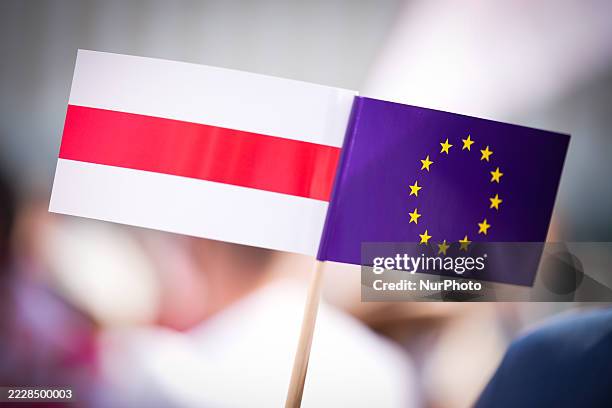 People join a rally in support of the Belarusian independence movement in Warsaw, Poland on 09 August, 2025. August 9th marks the 5th anniversary of...