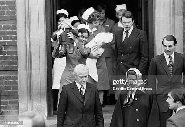 British gynaecologist George Pinker, British Royal Princess Anne and her husband, British equestrian Captain Mark Phillips, with Sister Zohra Ahrov,...