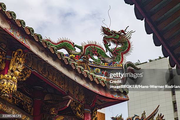 rooftop kite on the roof of longshan temple, taipei, taiwan - taipei foto e immagini stock