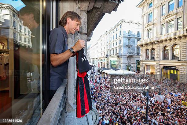 Milan new signing Luka Modric attends a meet & greet at Club's Store on August 04, 2025 in Milan, Italy.