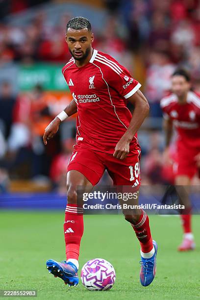 Cody Gakpo of Liverpool in action during the pre-season friendly match between Liverpool v Athletic Club Bilbao at Anfield on August 04, 2025 in...