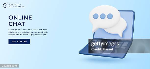 3d vector landing page, web banner illustration of online chat - 3d text message stock illustrations