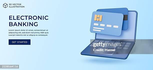3d vector landing page, web banner illustration of electronic banking - online e commerce stock illustrations